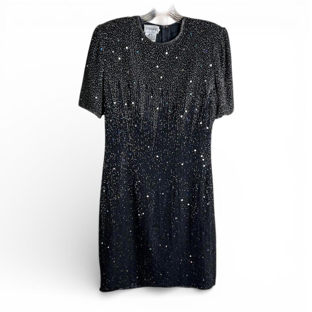 Vintage Sténay Black Beaded Celestial Cocktail Dress
